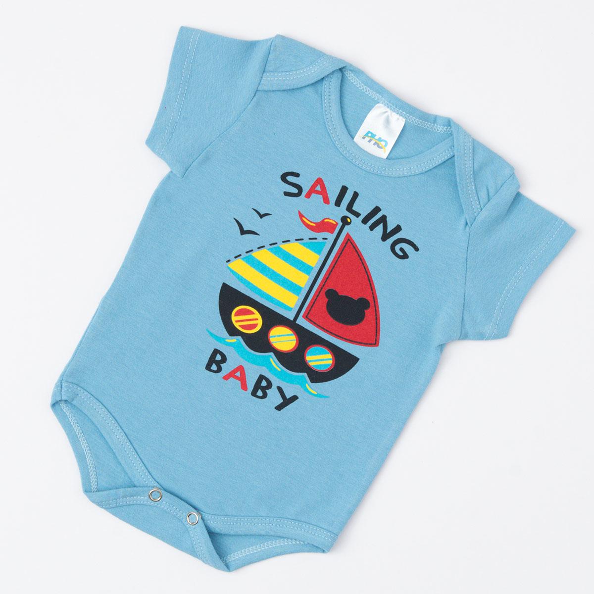 Body Azul para Bebê Menino Barco de Verão