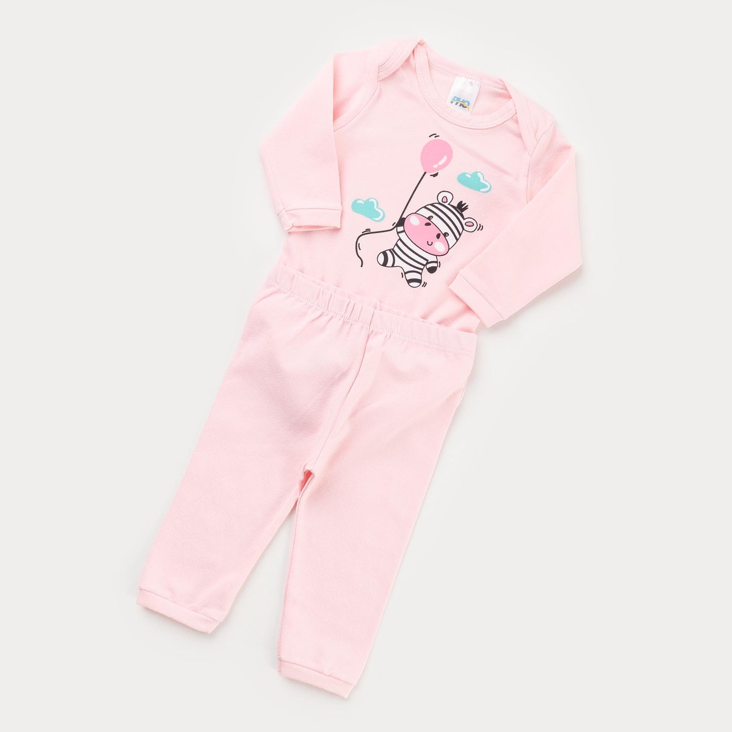 Conjunto de Frio Rosa para Bebê Menina Body Manga Longa Zebra e Calça Básica