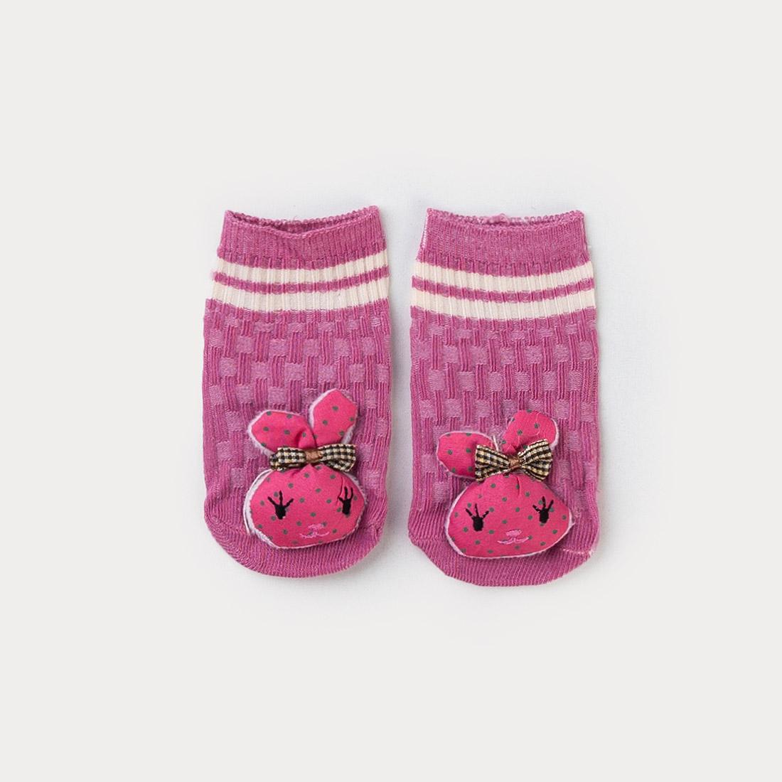 Meia para Bebê Menina Rosa Coelhinho com Chocalho