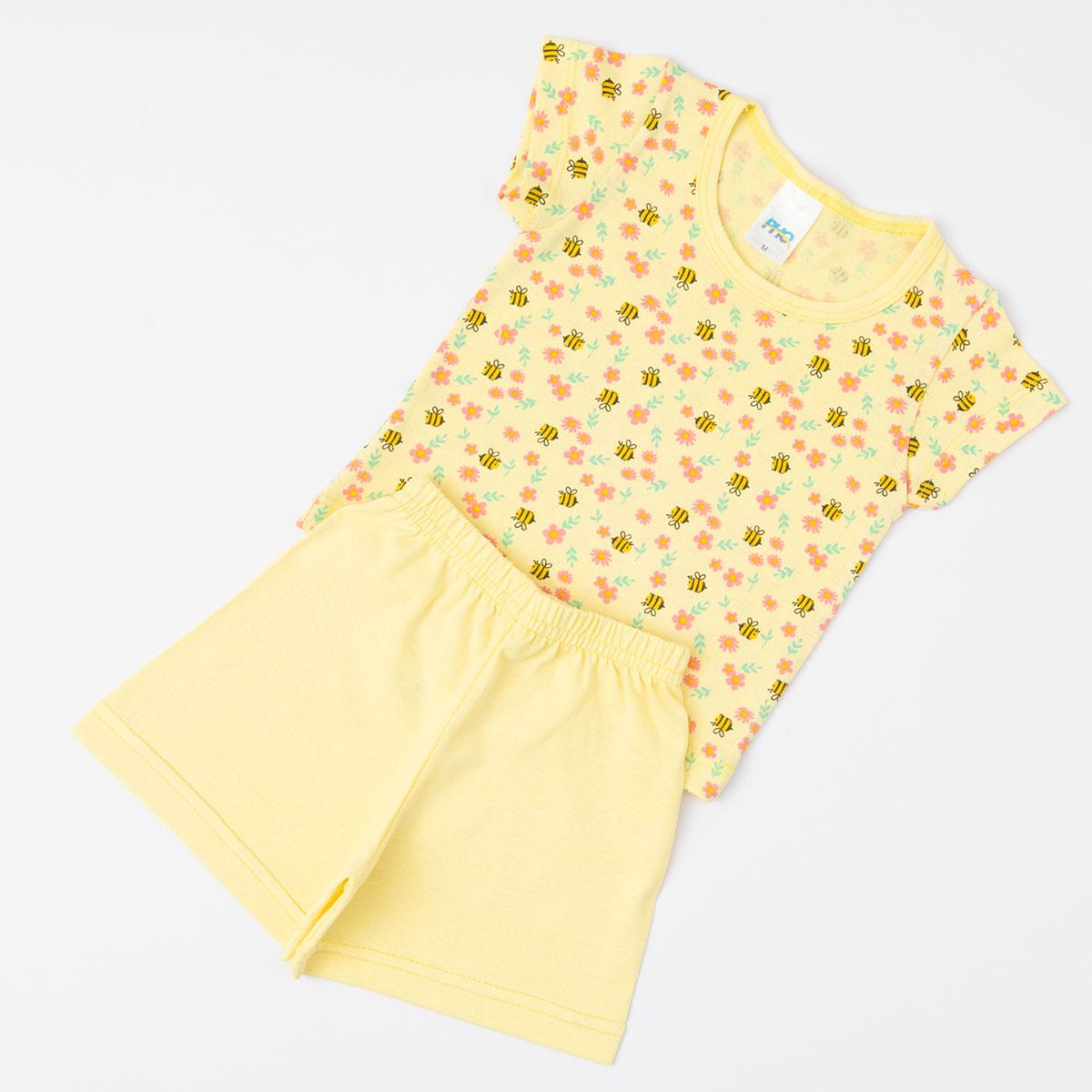 Pijama Amarelo para Bebê Menina Blusa Abelinha e Short Básico
