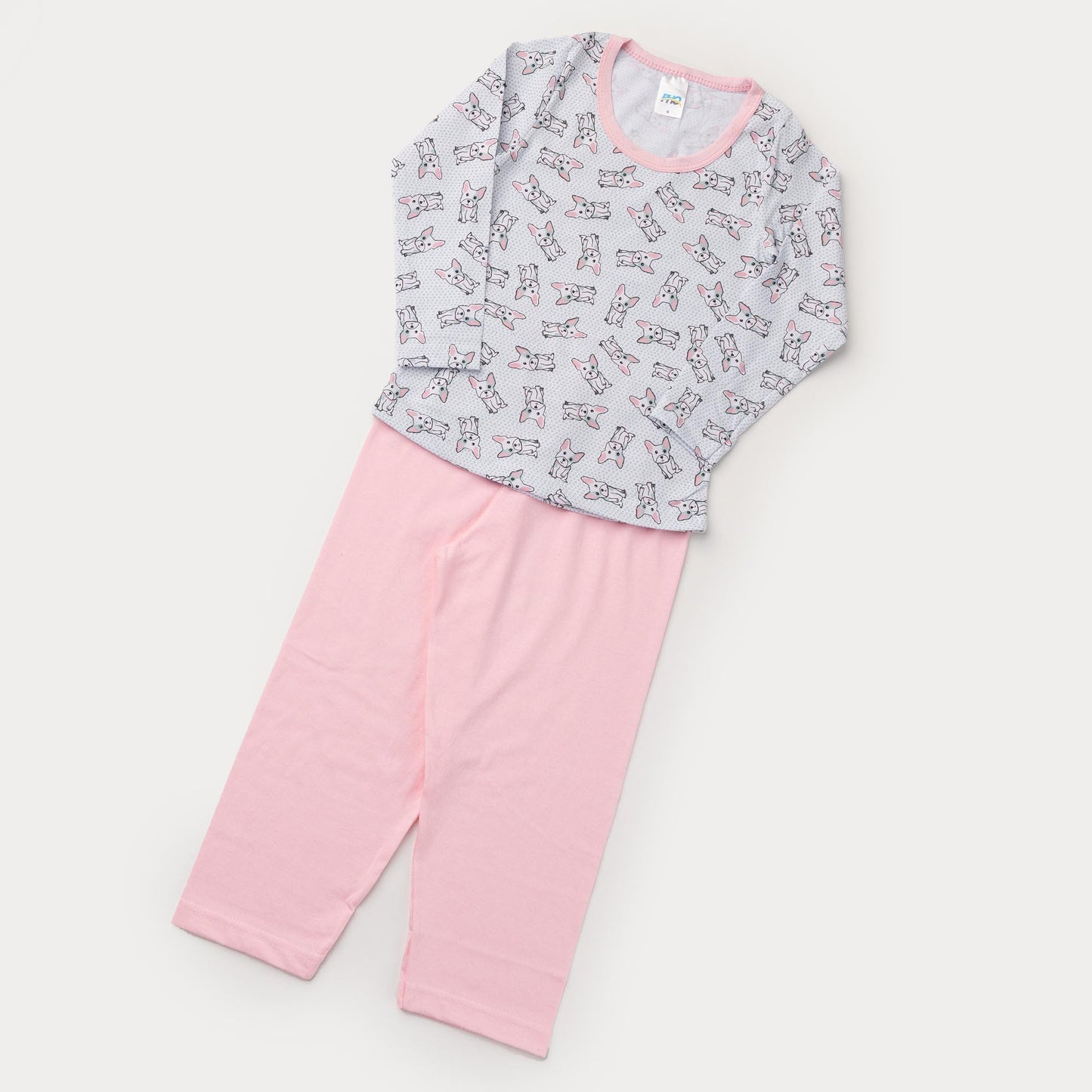 Pijama de Inverno para Menina Blusa Manga Longa Cachorrinho e Calça Rosa