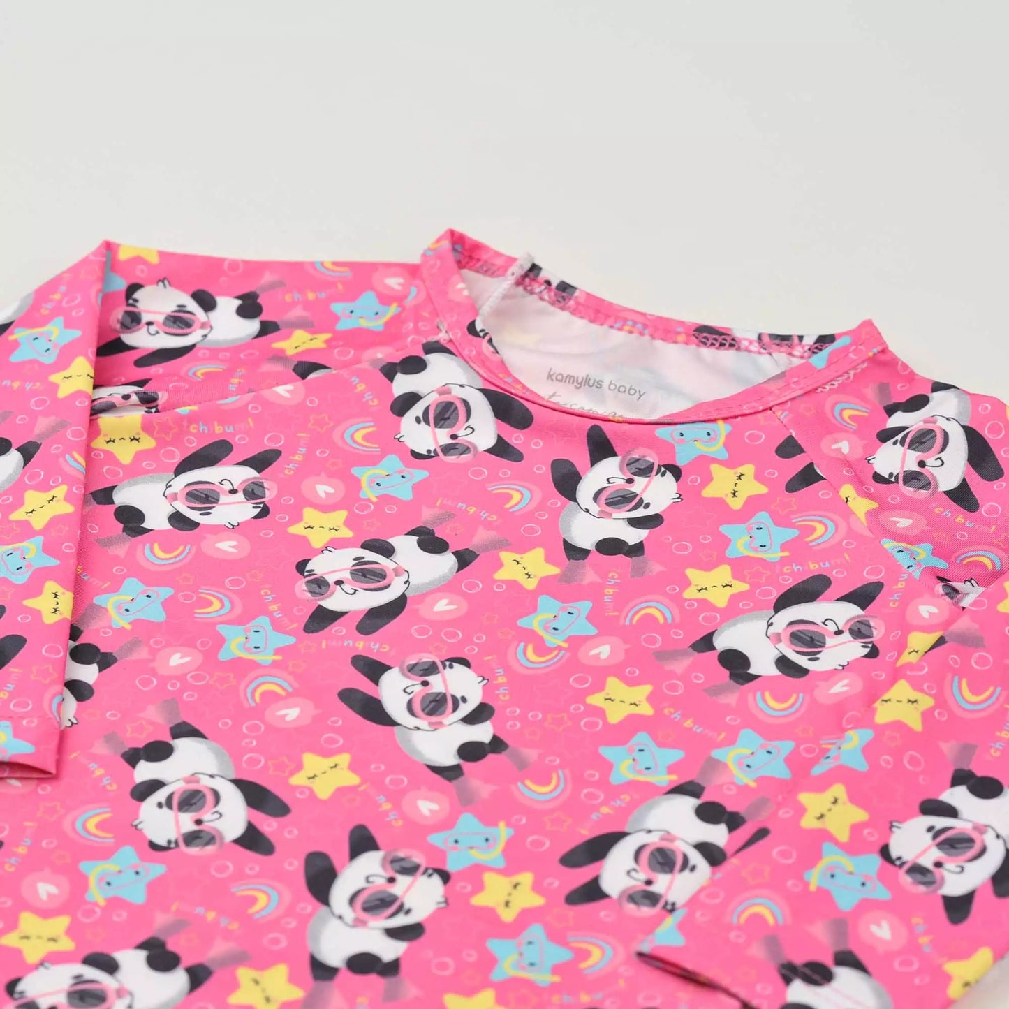 Roupa de Banho para Bebê Blusa Pink com Proteção UV e Calcinha Panda