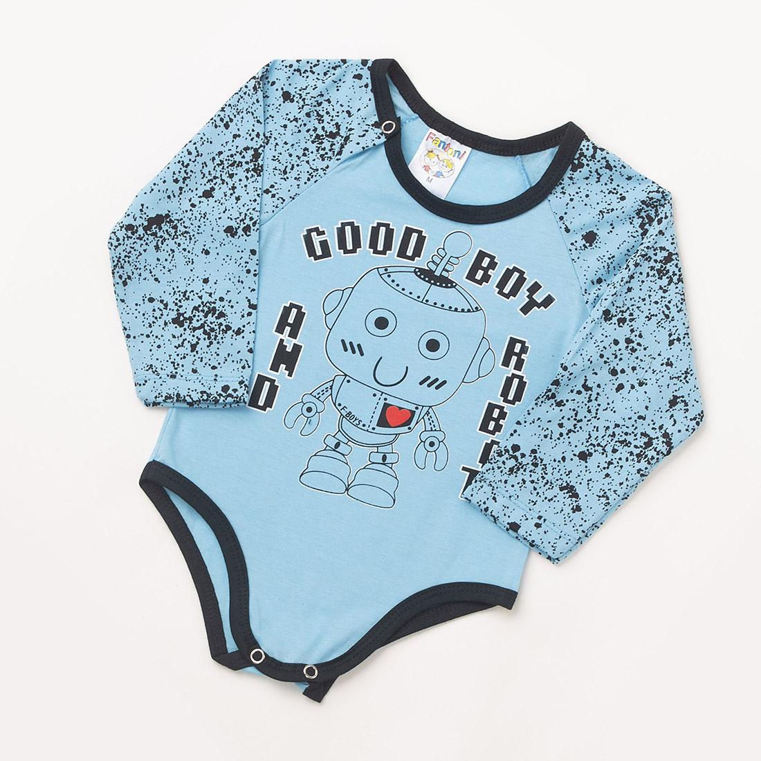 Body Manga Longa Fantoni Robot Azul em Meia Malha