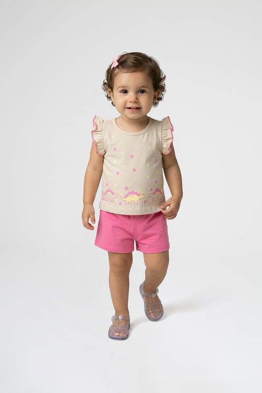 Conjunto de Verão para Menina Jardim Encantado Bege