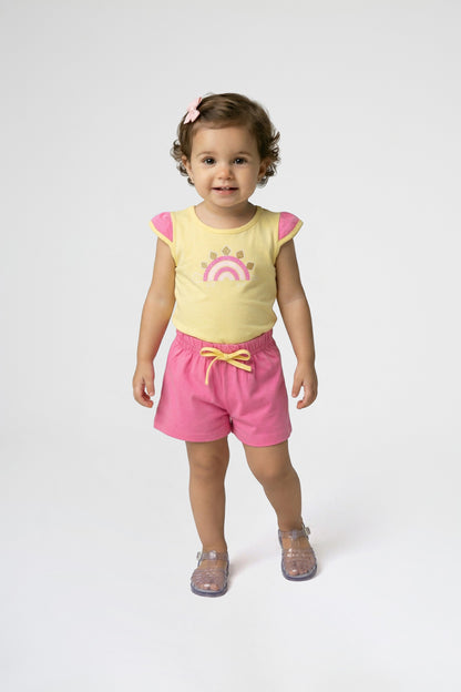 Conjunto de Verão para Menina Arco-Íris da Tartaruguinha Amarelo