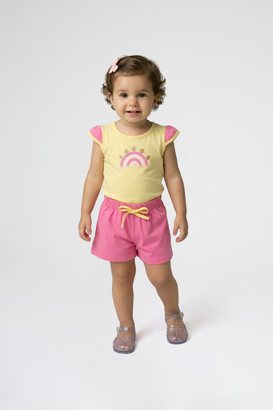 Conjunto de Verão para Menina Arco-Íris da Tartaruguinha Amarelo