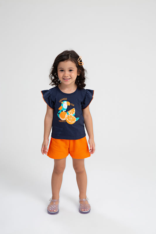 Conjunto de Verão para Menina Passarinho Tropical Marinho