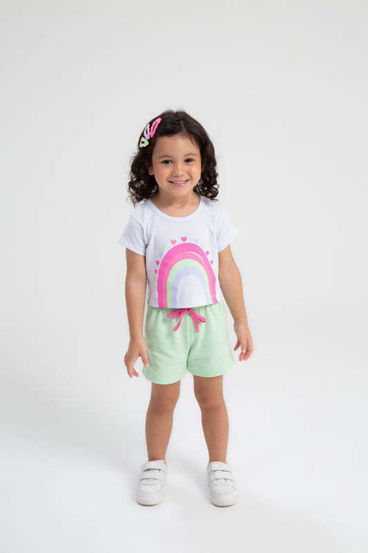 Conjunto de Verão para Menina Arco-Íris Encantado Branca