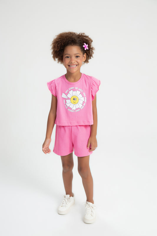 Conjunto de Verão para Menina Florescer Pink