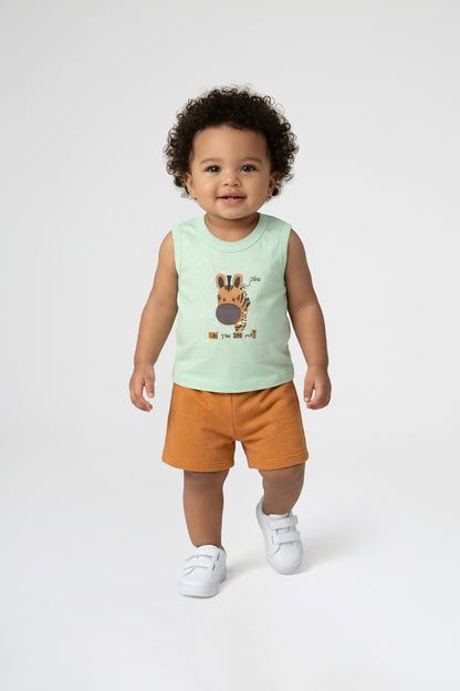 Conjunto de Verão para Menino Girafinha Curiosa Verde