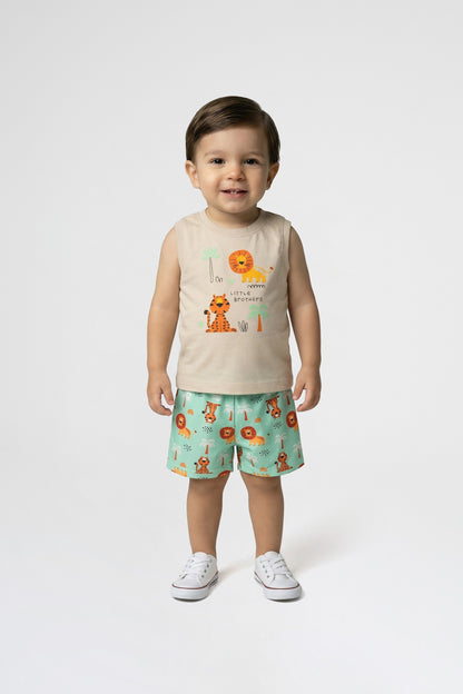 Conjunto de Verão para Menino Reis da Selva Bege