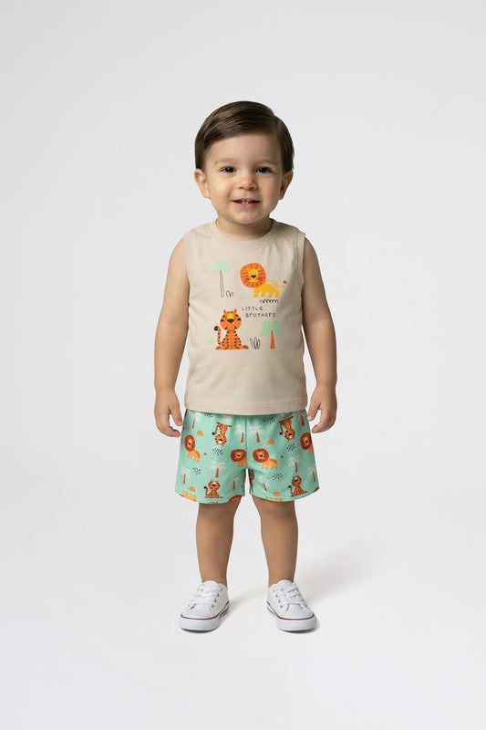 Conjunto de Verão para Menino Reis da Selva Bege