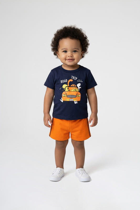 Conjunto de Verão para Menino Dinossauros na Estrada Marinho