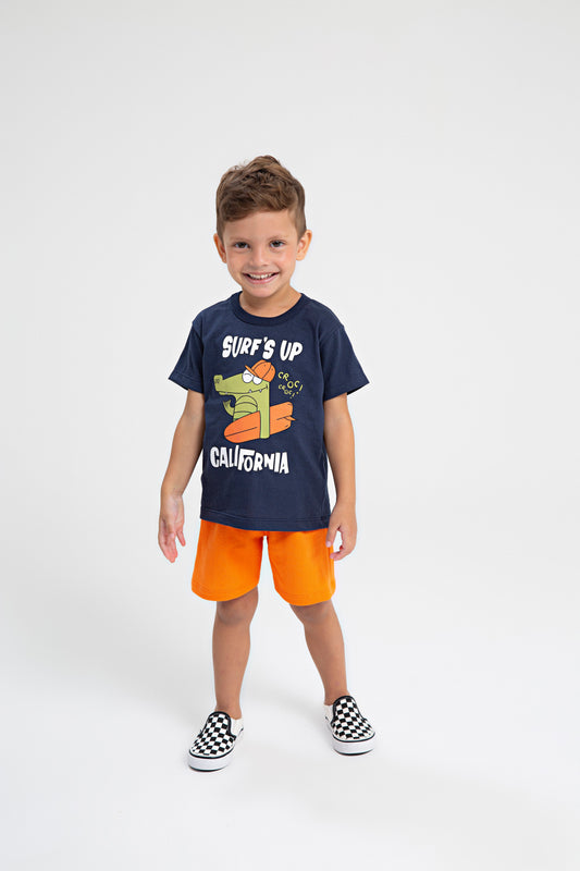 Conjunto de Verão para Menino Jacaré Surfista Marinho