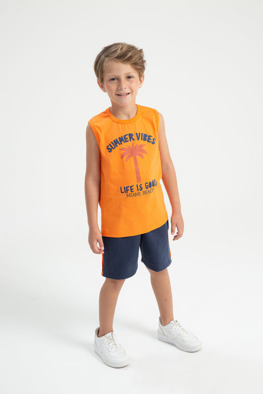 Conjunto de Verão para Menino Vibes de Miami Laranja