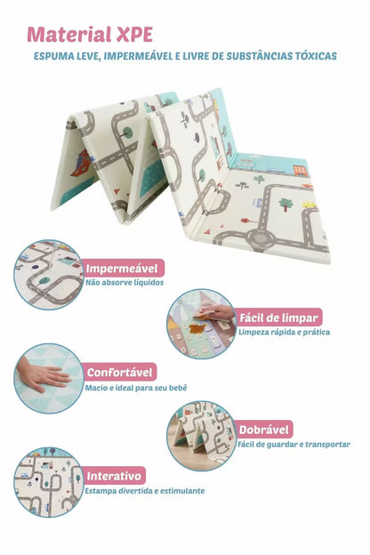 Tapete Tatame Infantil Dobrável Dupla Face Carros 180x150