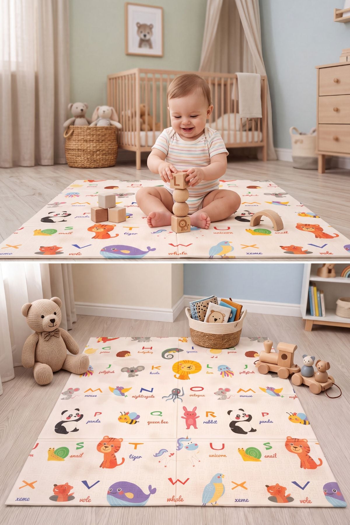 Tapete Tatame Infantil Dobrável Dupla Face Safari 180x120