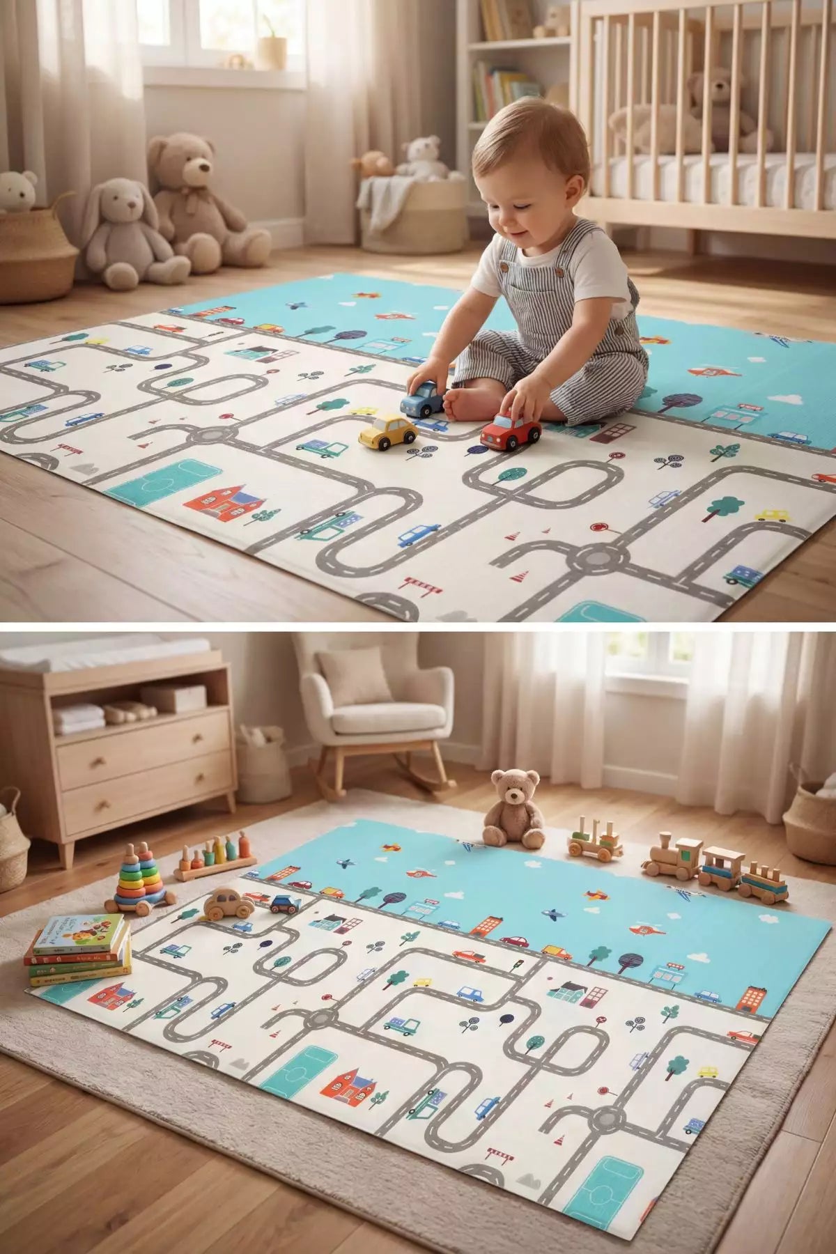 Tapete Tatame Infantil Dobrável Dupla Face Carros 180x120
