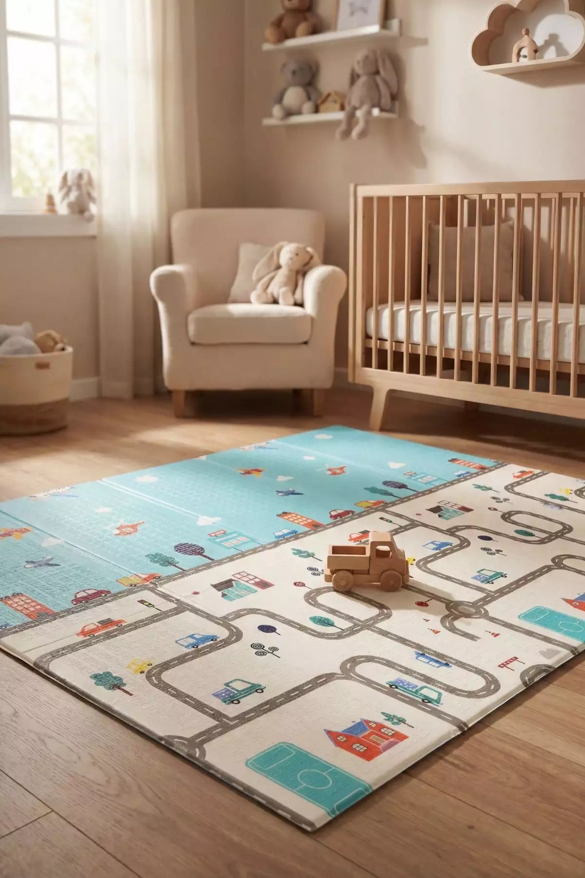 Tapete Tatame Infantil Dobrável Dupla Face Carros 180x150