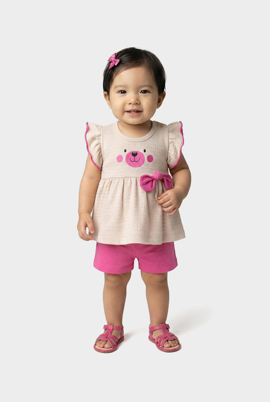 Conjunto de Verão para Menina Poá Encantado Bege