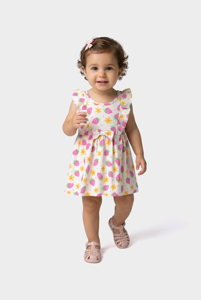 Vestido de Verão para Menina Moranguinho Bege