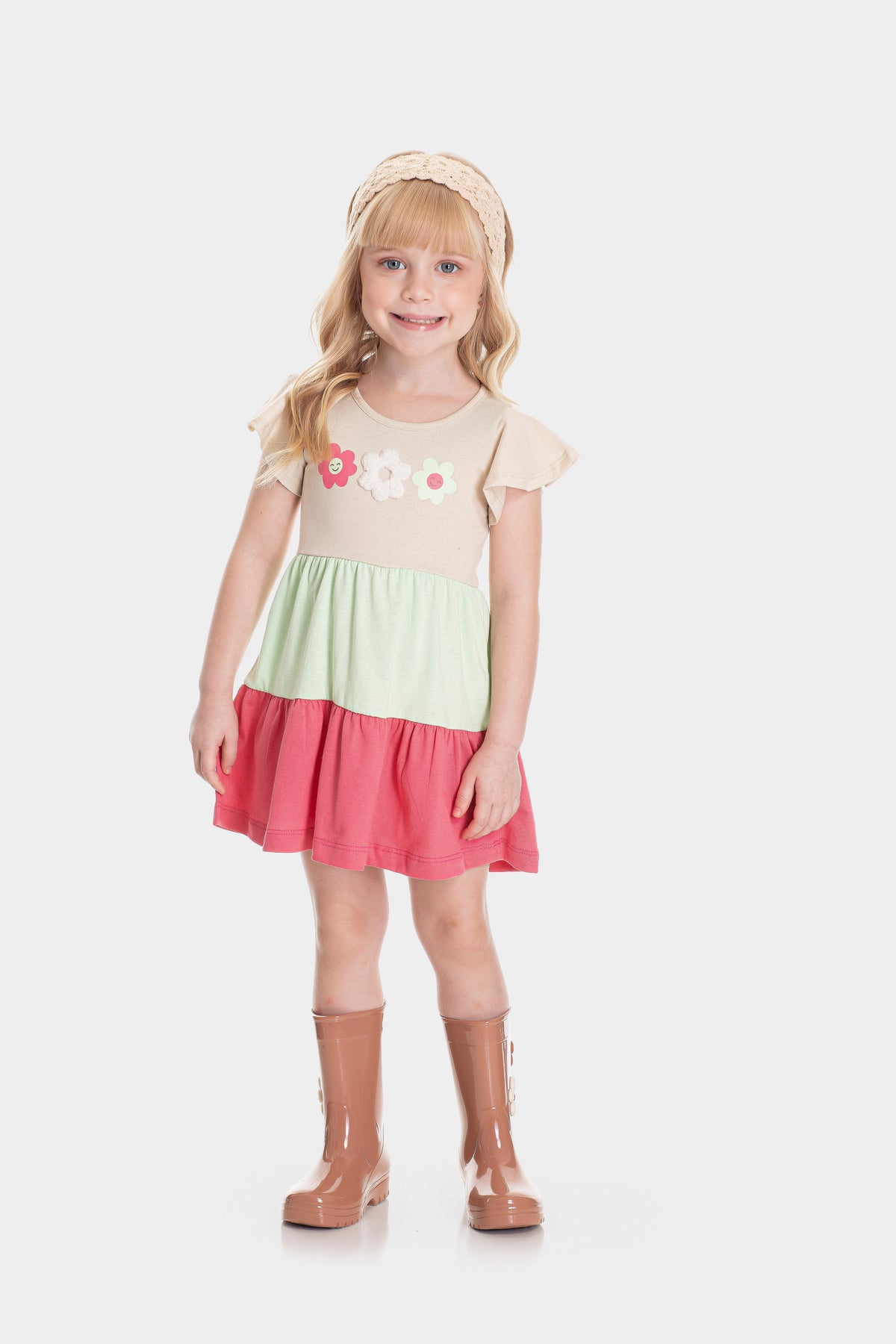 Vestido Três Marias para Menina Jardim das Flores Bege