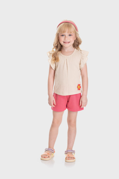 Conjunto de Verão para Menina Flor do Campo Bege