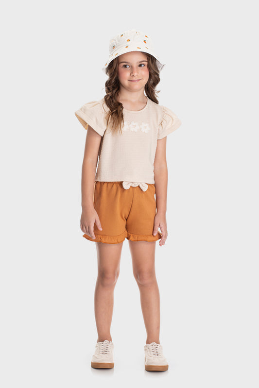 Conjunto de Verão para Menina Florzinha Bege