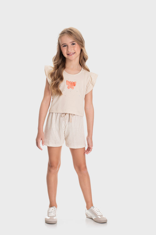 Conjunto de Verão para Menina Borboleta Encanto Bege