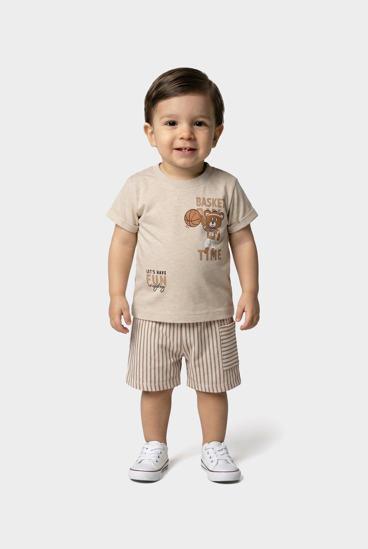 Conjunto de Verão para Menino Hora do Basquete Bege
