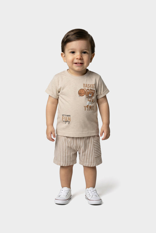 Conjunto de Verão para Menino Hora do Basquete Bege