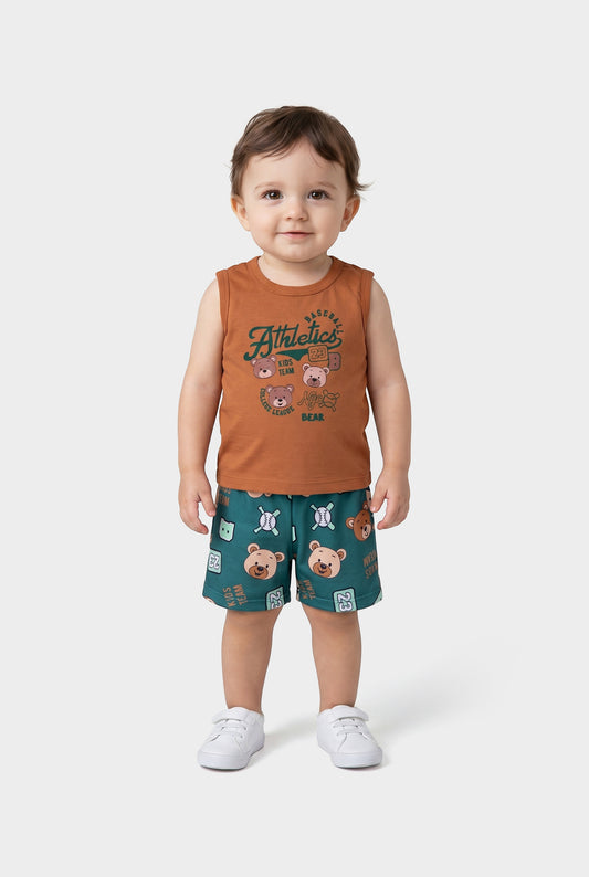 Conjunto de Verão para Menino Ursinho Atleta Caramelo