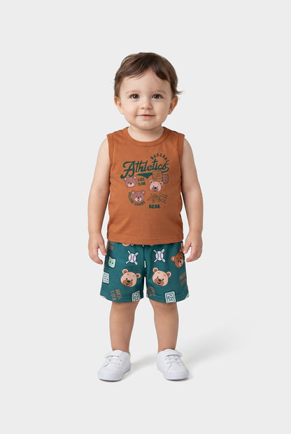 Conjunto de Verão para Menino Ursinho Atleta Caramelo