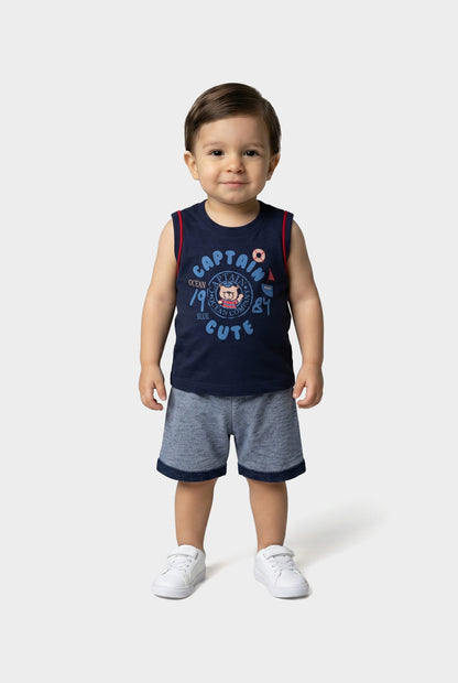Conjunto de Verão para Menino Pequeno Capitão Marinho