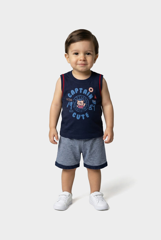Conjunto de Verão para Menino Pequeno Capitão Marinho