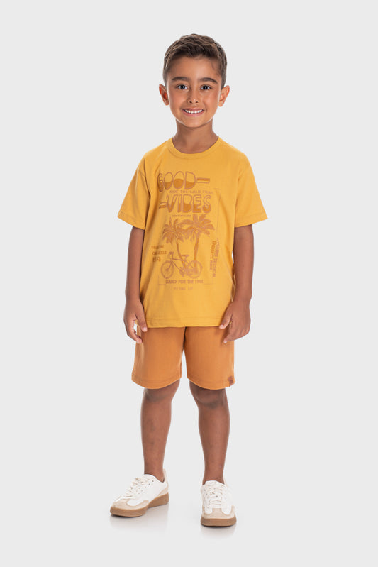 Conjunto de Verão para Menino Boas Vibrações Mostarda