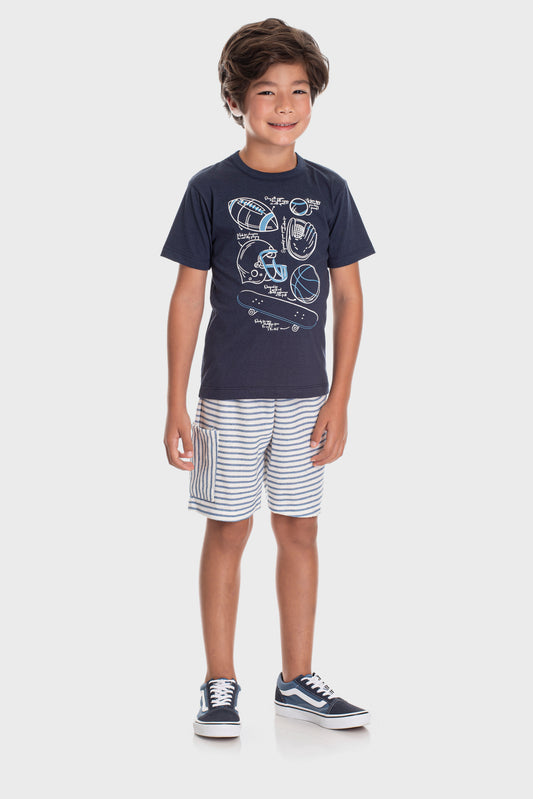 Conjunto de Verão para Menino Esporte em Ação Marinho