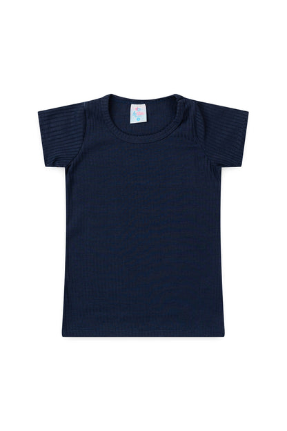 Blusa Básica Canelada Infantil para Menina Marinho