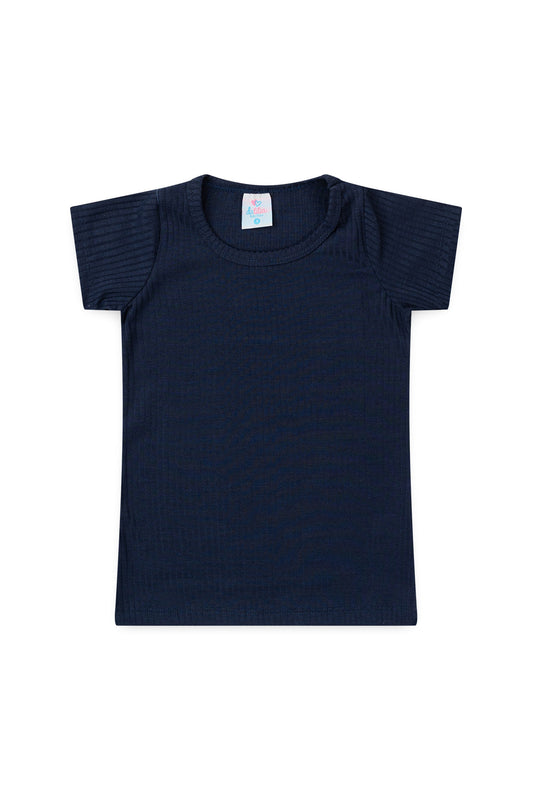 Blusa Básica Canelada Infantil para Menina Marinho