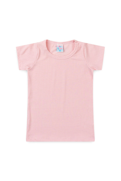 Blusa Básica Canelada Infantil para Menina Rosa
