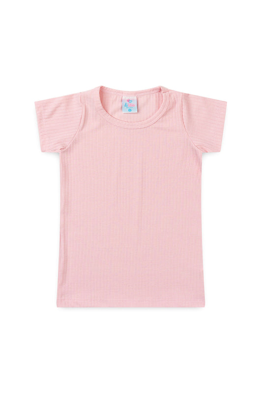 Blusa Básica Canelada Infantil para Menina Rosa