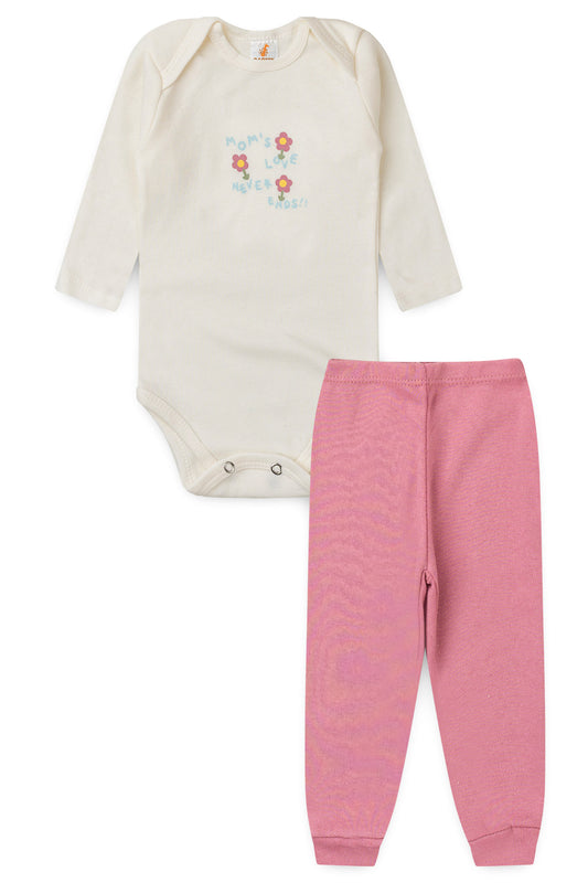 Conjunto Body para Bebê Menina Amor de Mãe Marfim