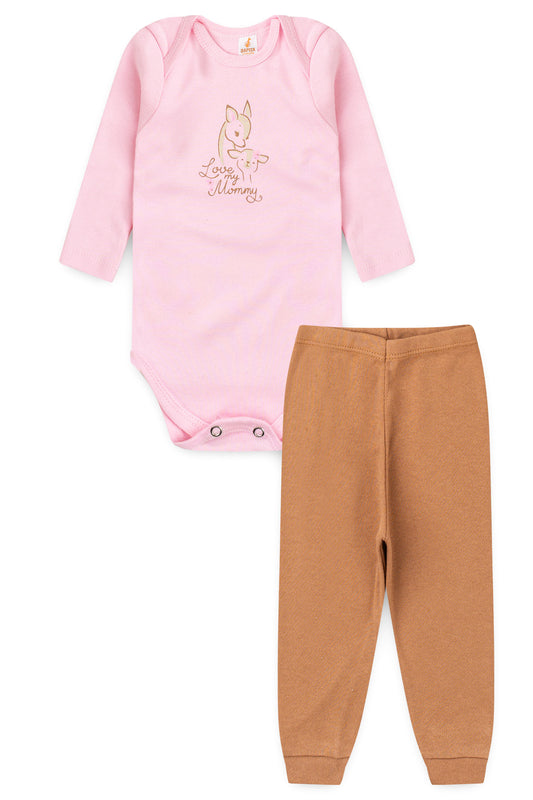 Conjunto Body para Bebê Menina Amor de Mamãe Rosa