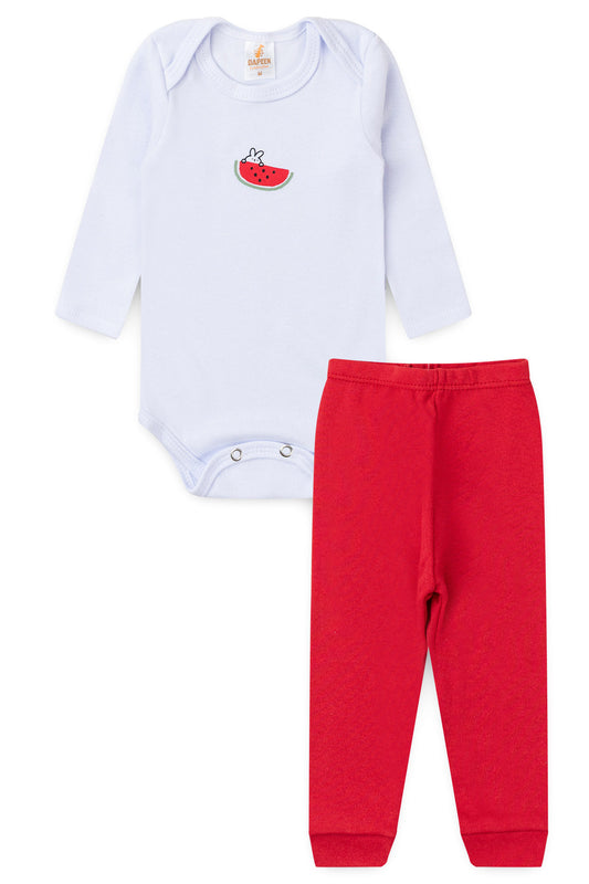 Conjunto Body para Bebê Menina Melancia Doce Branco