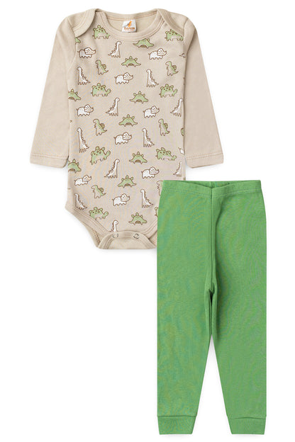 Conjunto Body para Bebê Menino Dino Forest Marfim