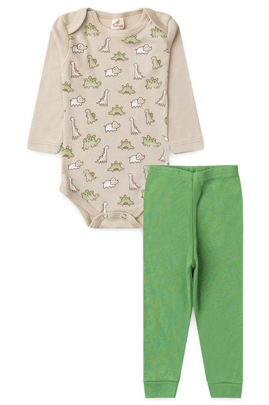Conjunto Body para Bebê Menino Dino Forest Marfim