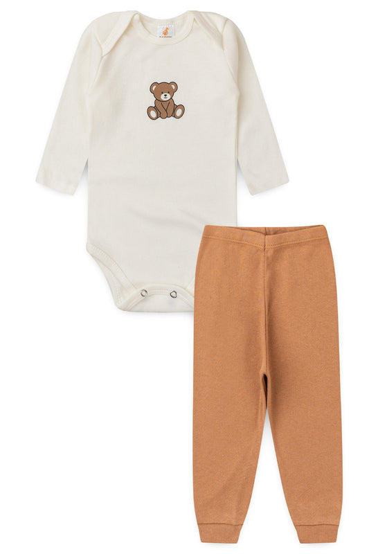 Conjunto Body para Bebê Menino Doce Ursinho Marfim
