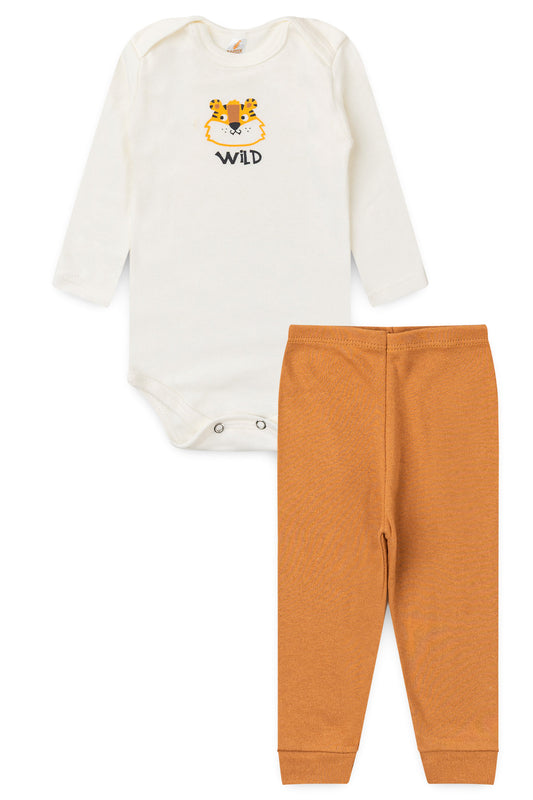 Conjunto Body para Bebê Menino Pequeno Aventureiro Marfim