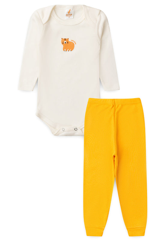 Conjunto Body para Bebê Menino Ursinho Caramelo Marfim