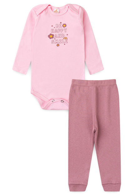 Conjunto Body para Bebê Menina Sorriso Feliz Rosa